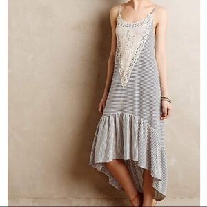 Lilka Anthro XS striped embroidered‎ midi dress